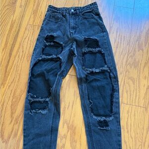 PrettyLittleThing Denim Mom Ripped Dark Skinny Jeans Size 0